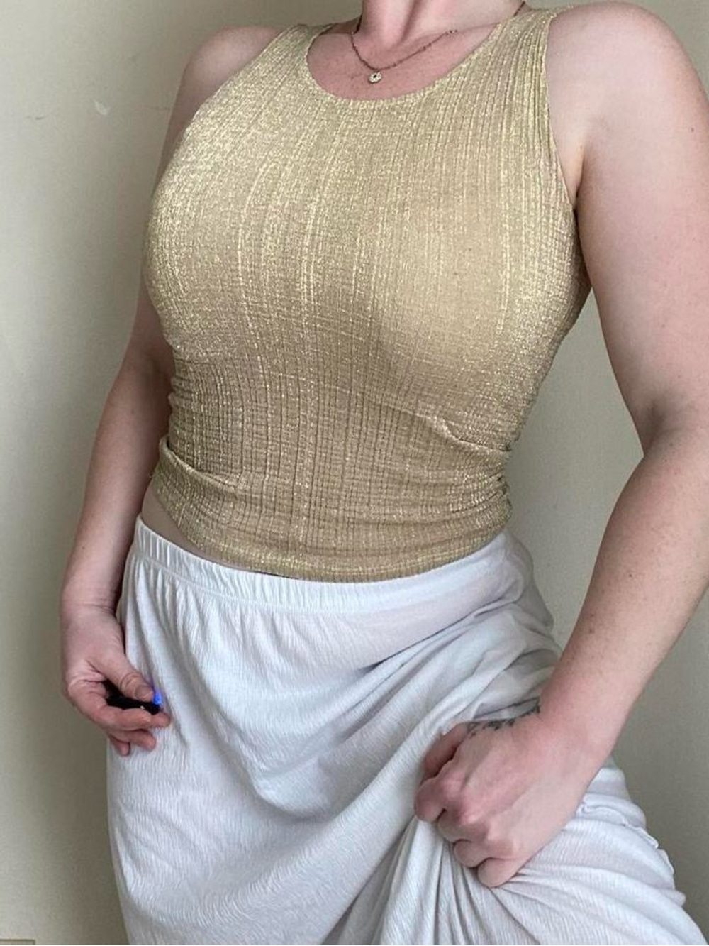 Vintage 90s y2k slinky gold sleeveless top - Picture 7 of 7